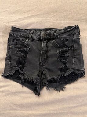 American Eagle Outfitters Black Distressed Denim Shorts